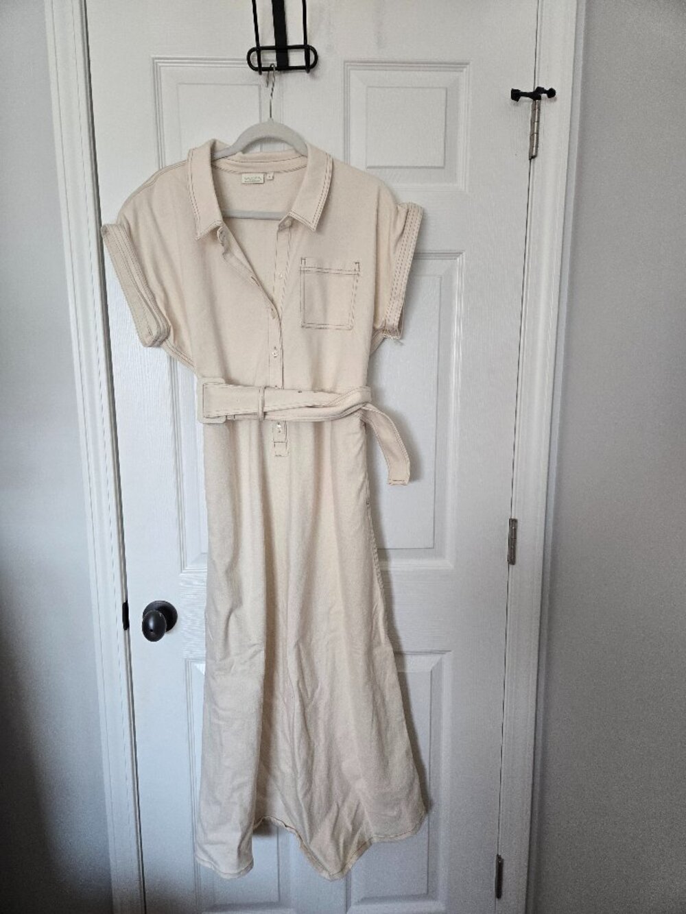 Spartina 449 Cream Belted Shirt Dress, SZ L, NWT